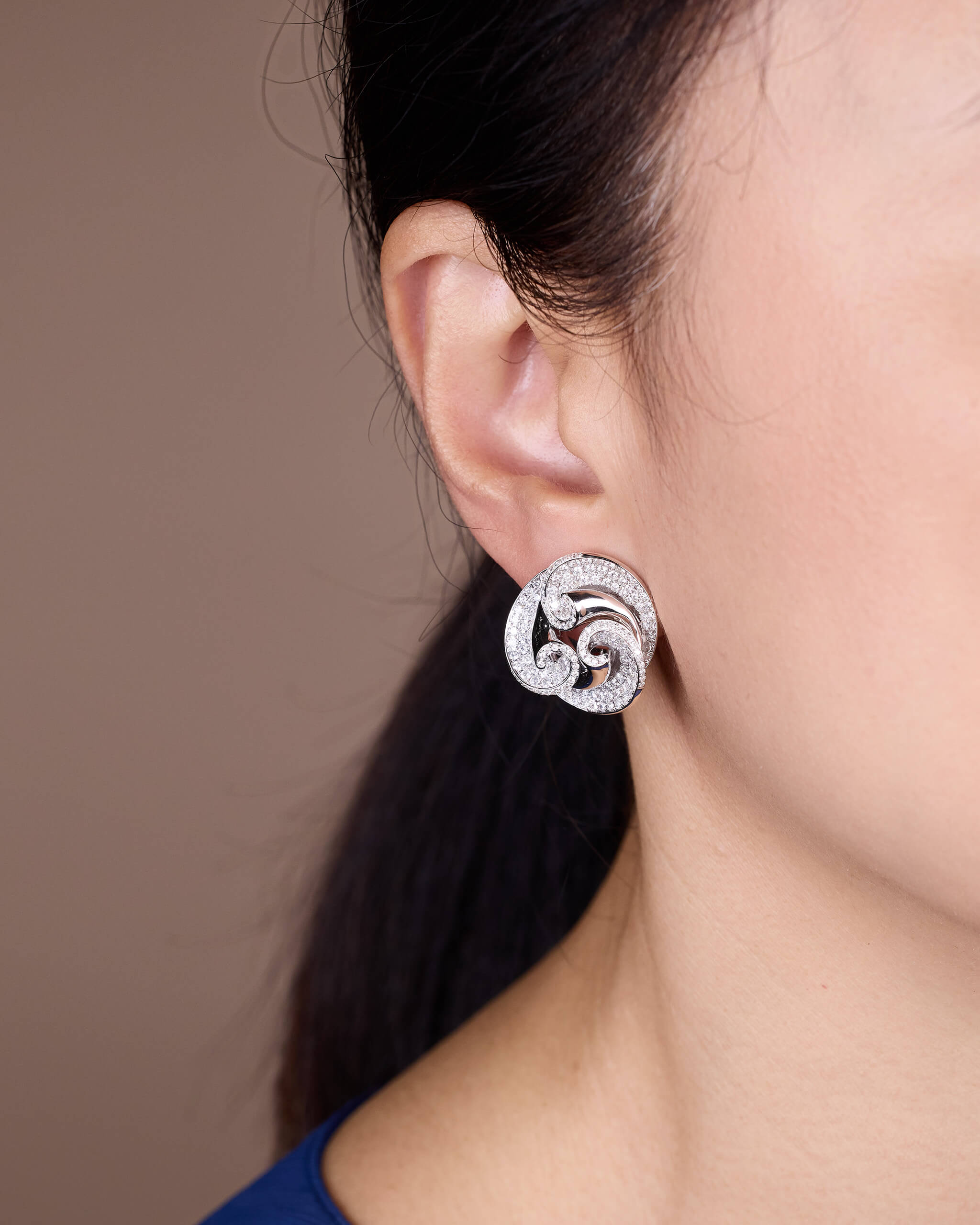 Swirling Gem Halo Earrings