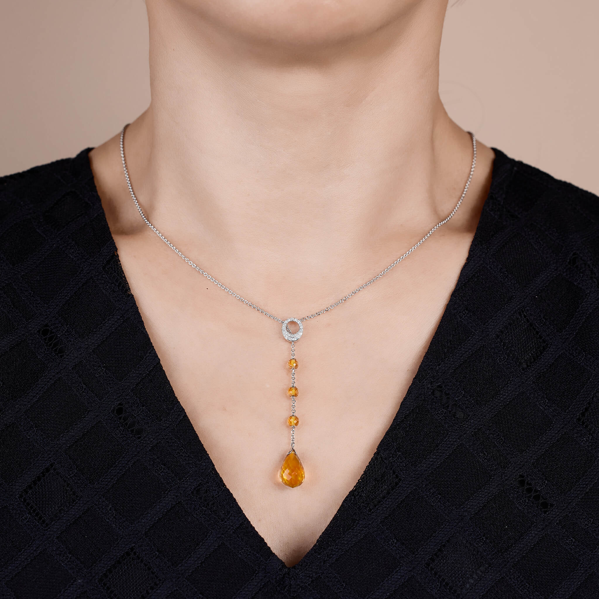 Circular Halo Teardrop Necklace