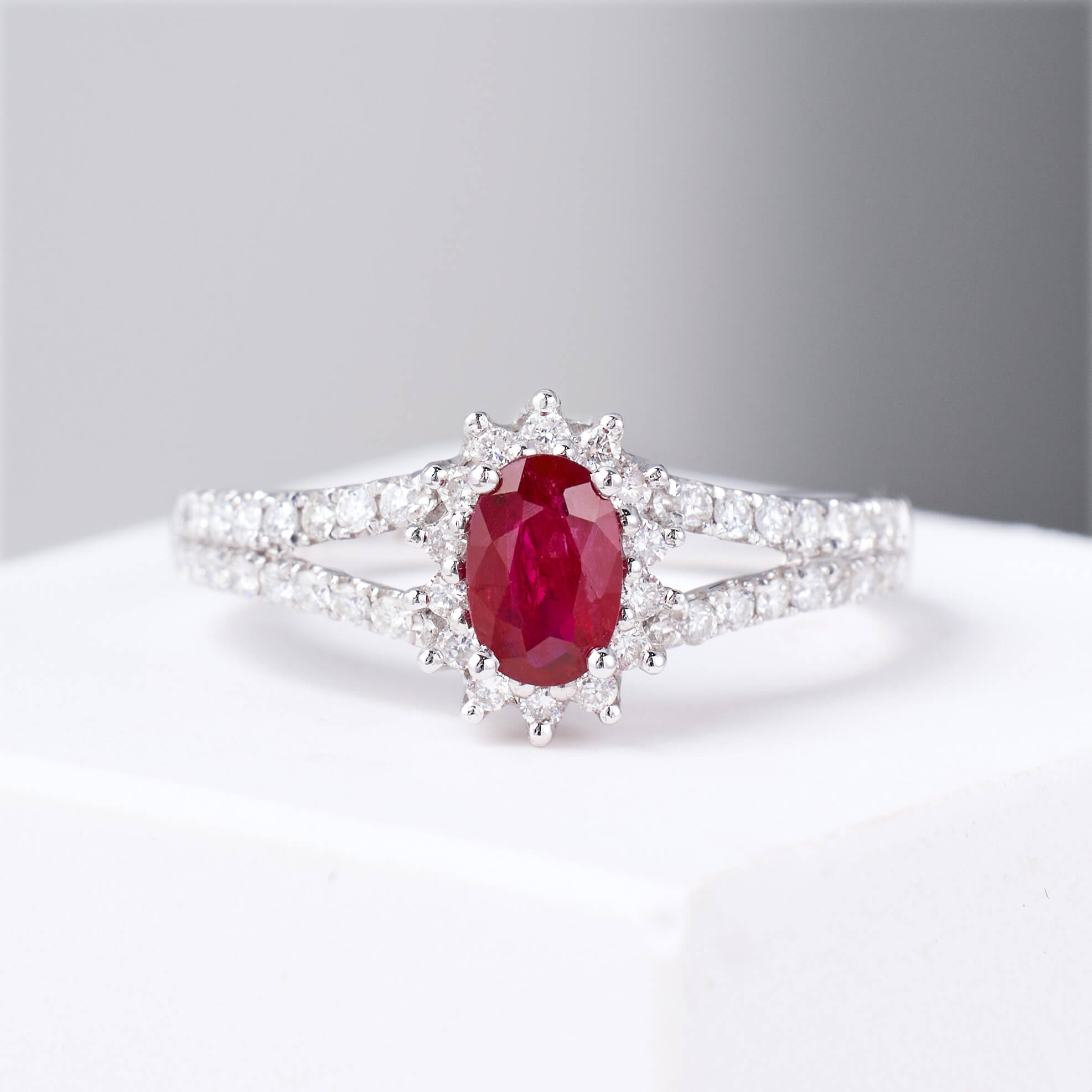 Gemstone Halo Diamond Ring
