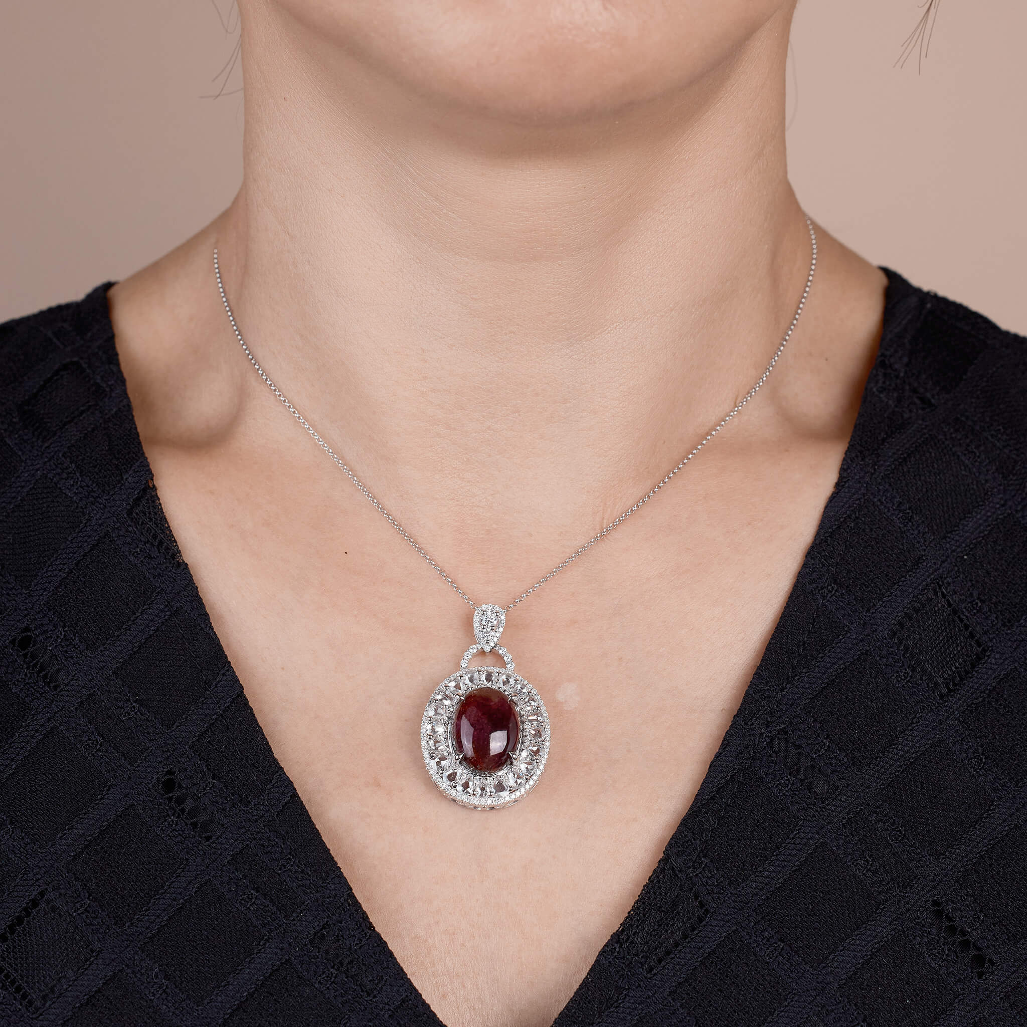 Oval Gemstone Halo Necklace