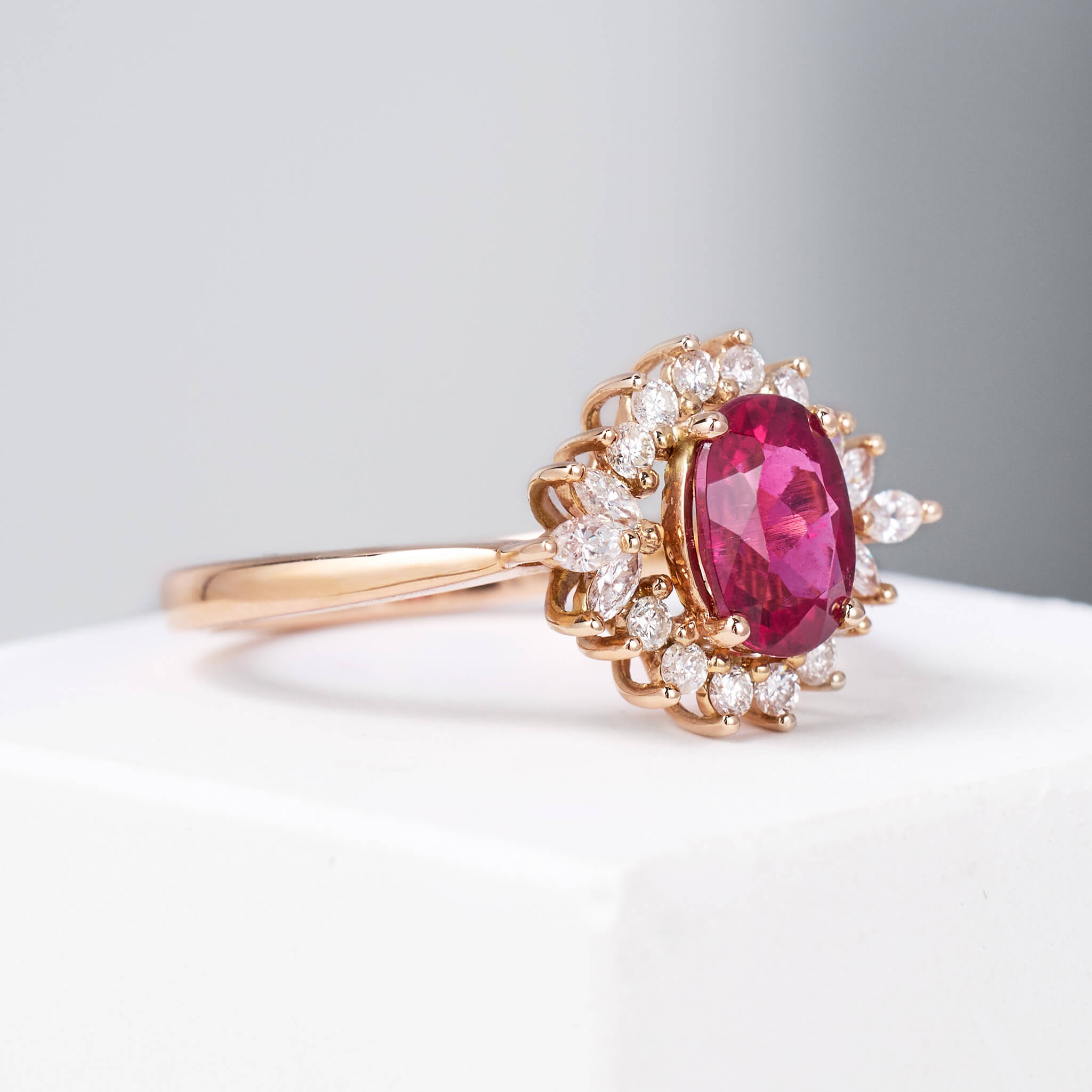 Oval Gemstone Diamond Halo Ring