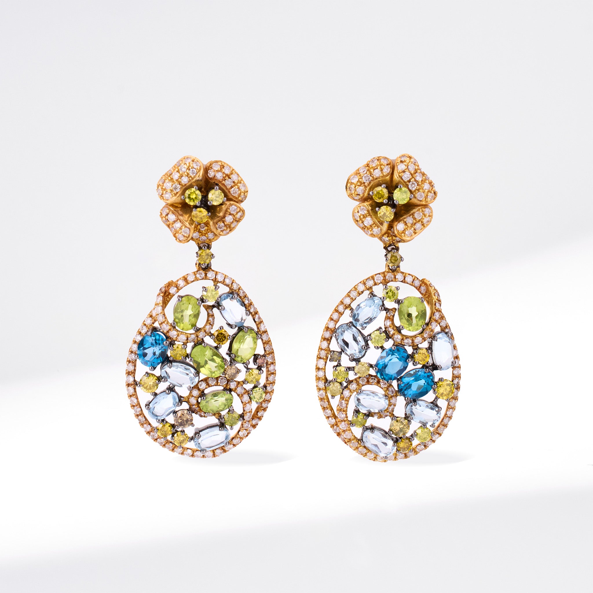 Diamond and Gemstone Drop Earrings