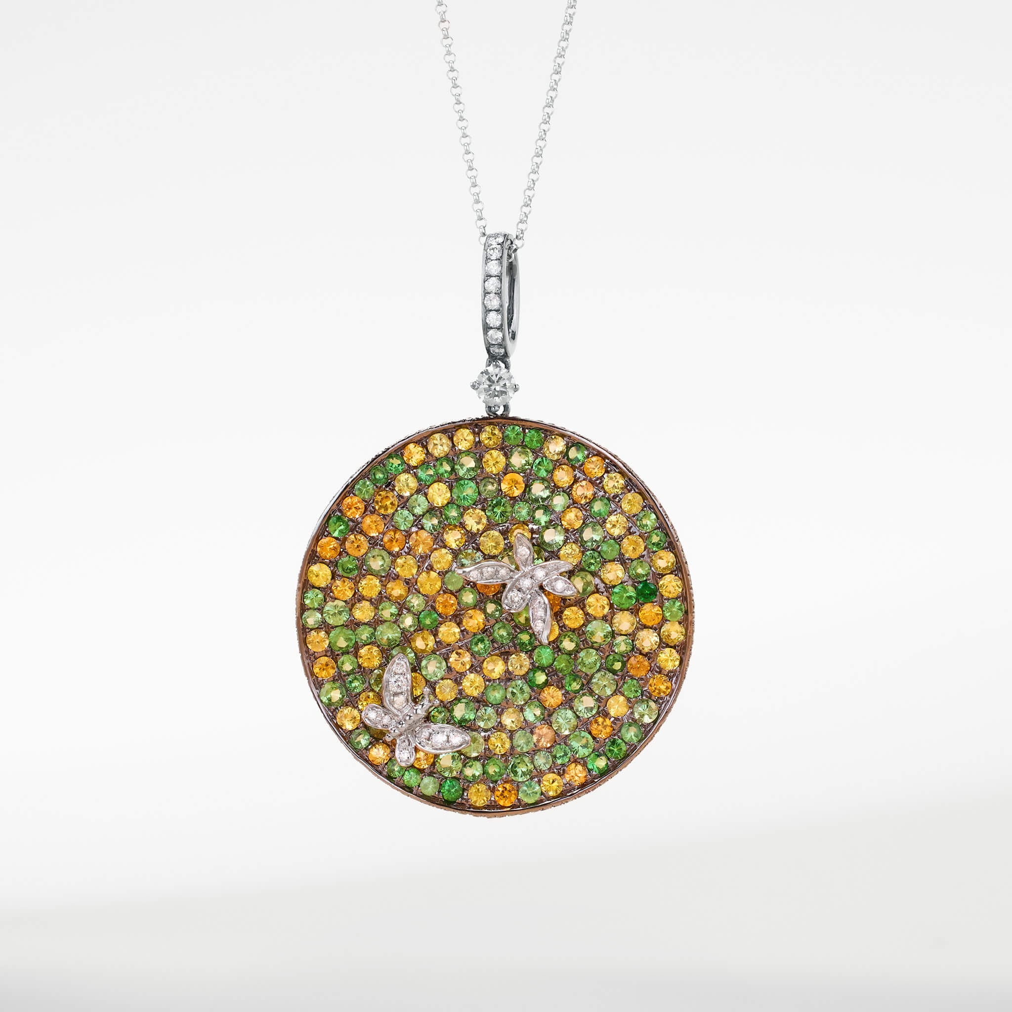 Circular Gemstone Butterfly Necklace