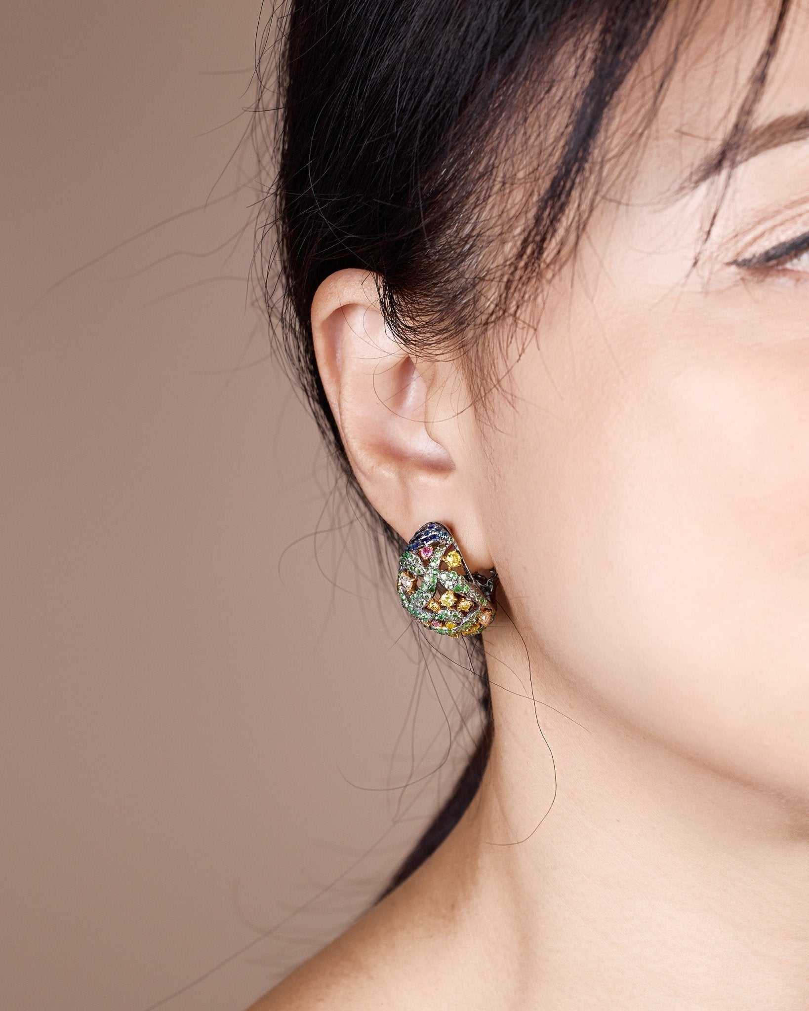 Cluster Gem Hoop Earrings