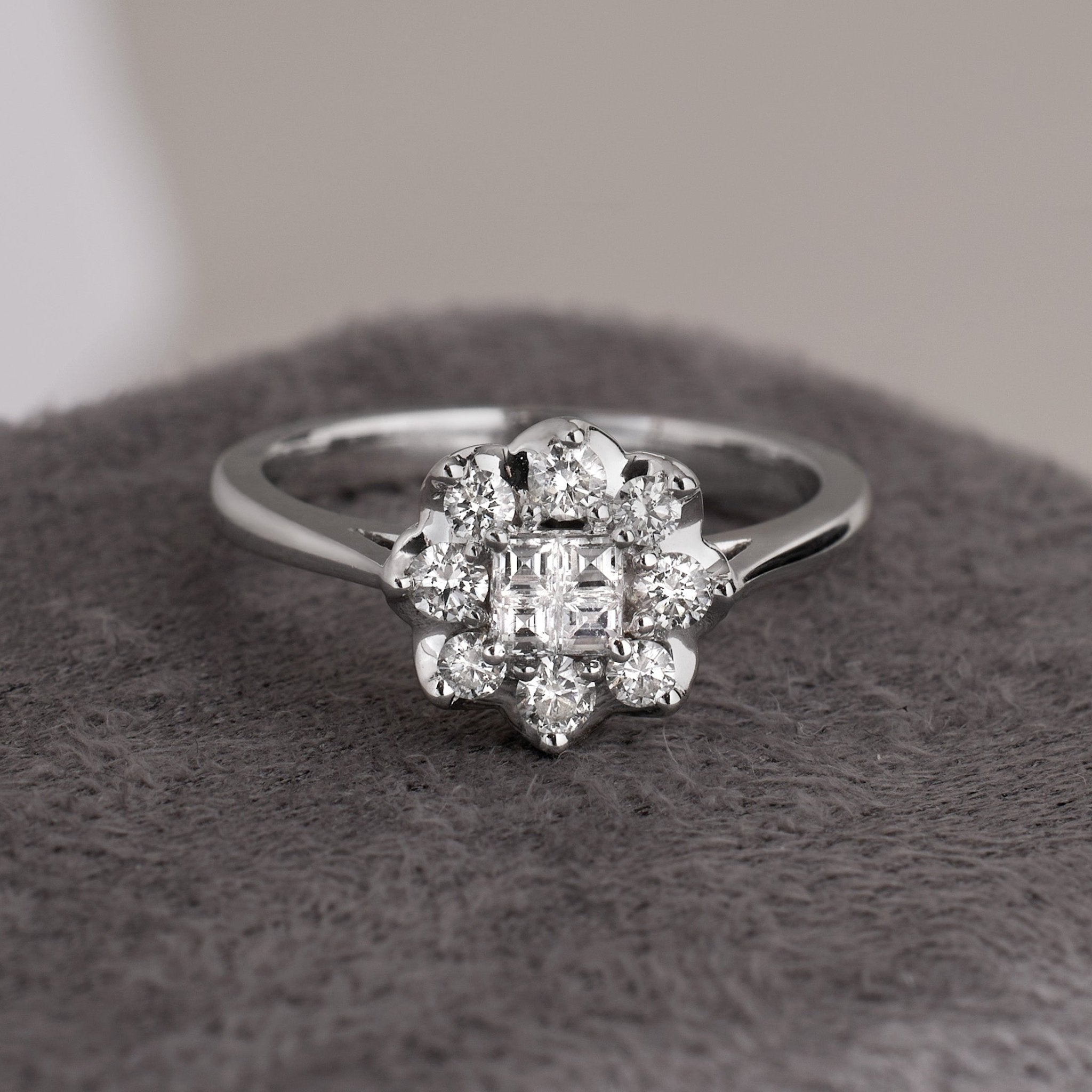 Square Diamond Cluster Ring