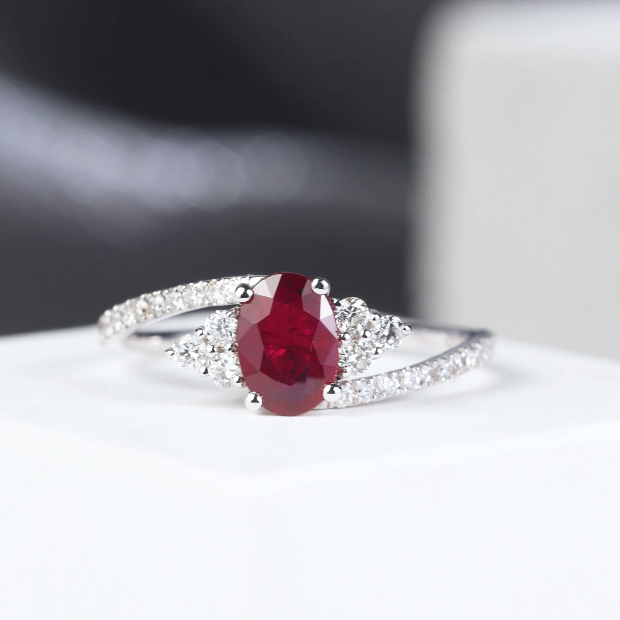 Oval Gem with Diamond Clusters Ring