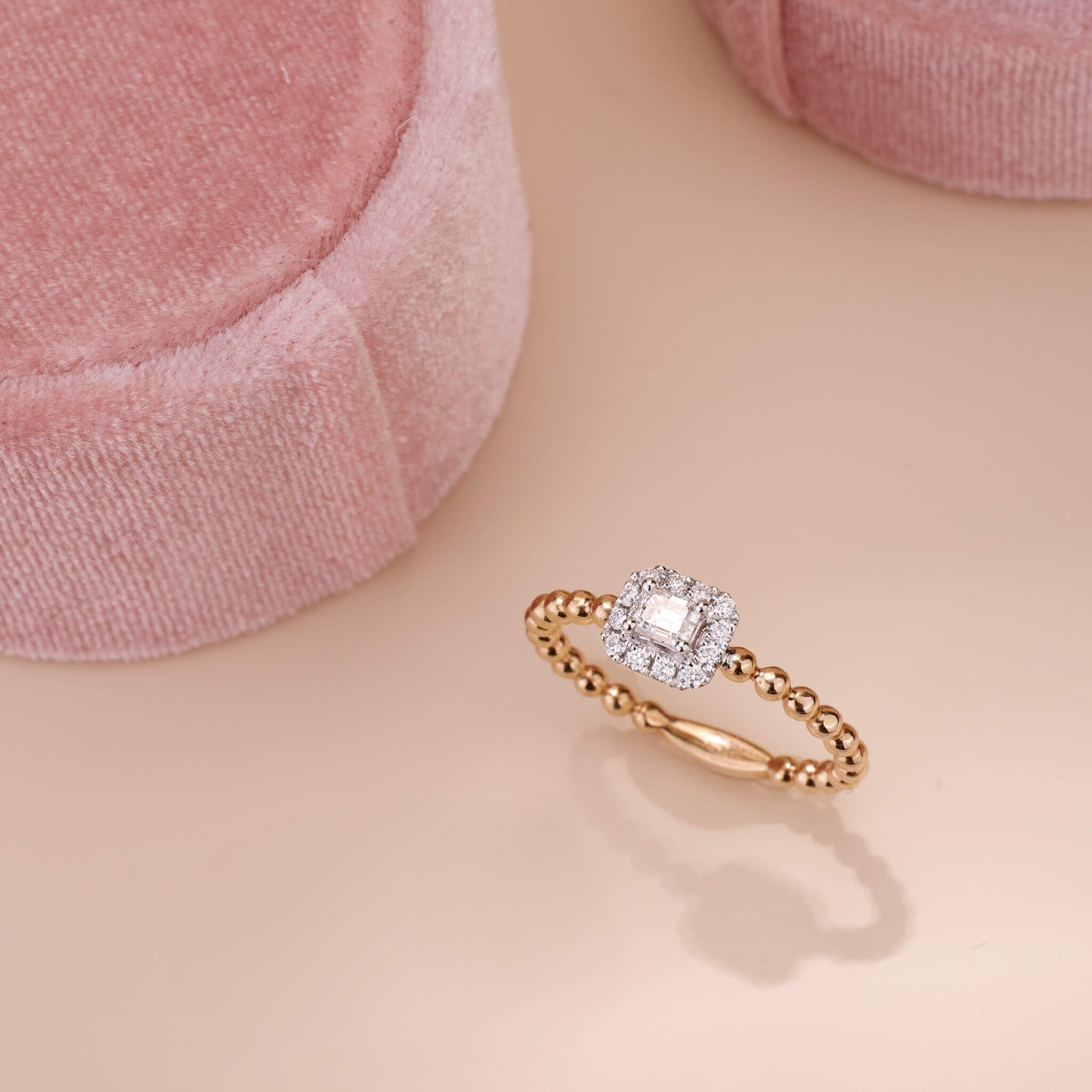 Square Gem Halo Beaded Ring