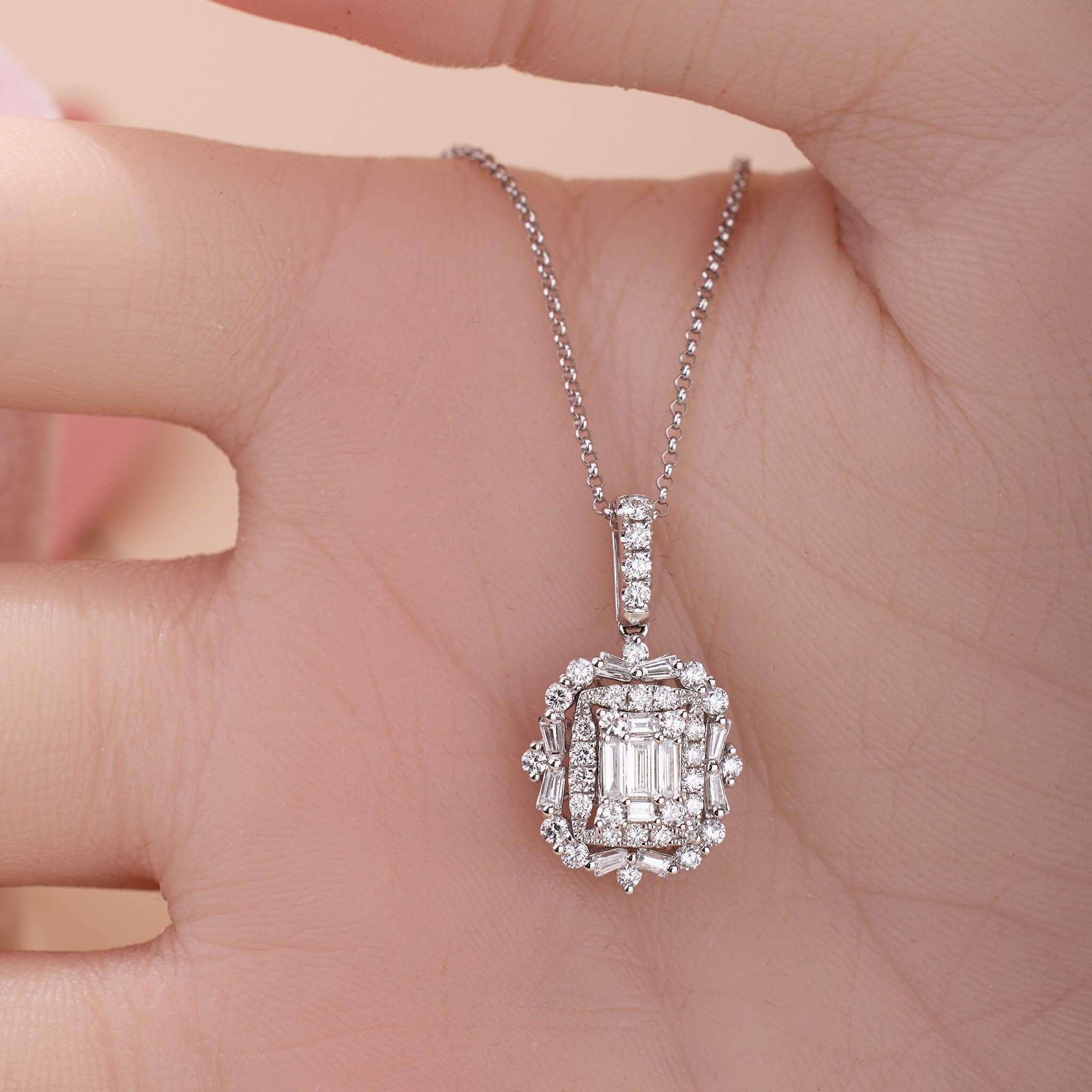 Rectangular Diamond Halo Pendant