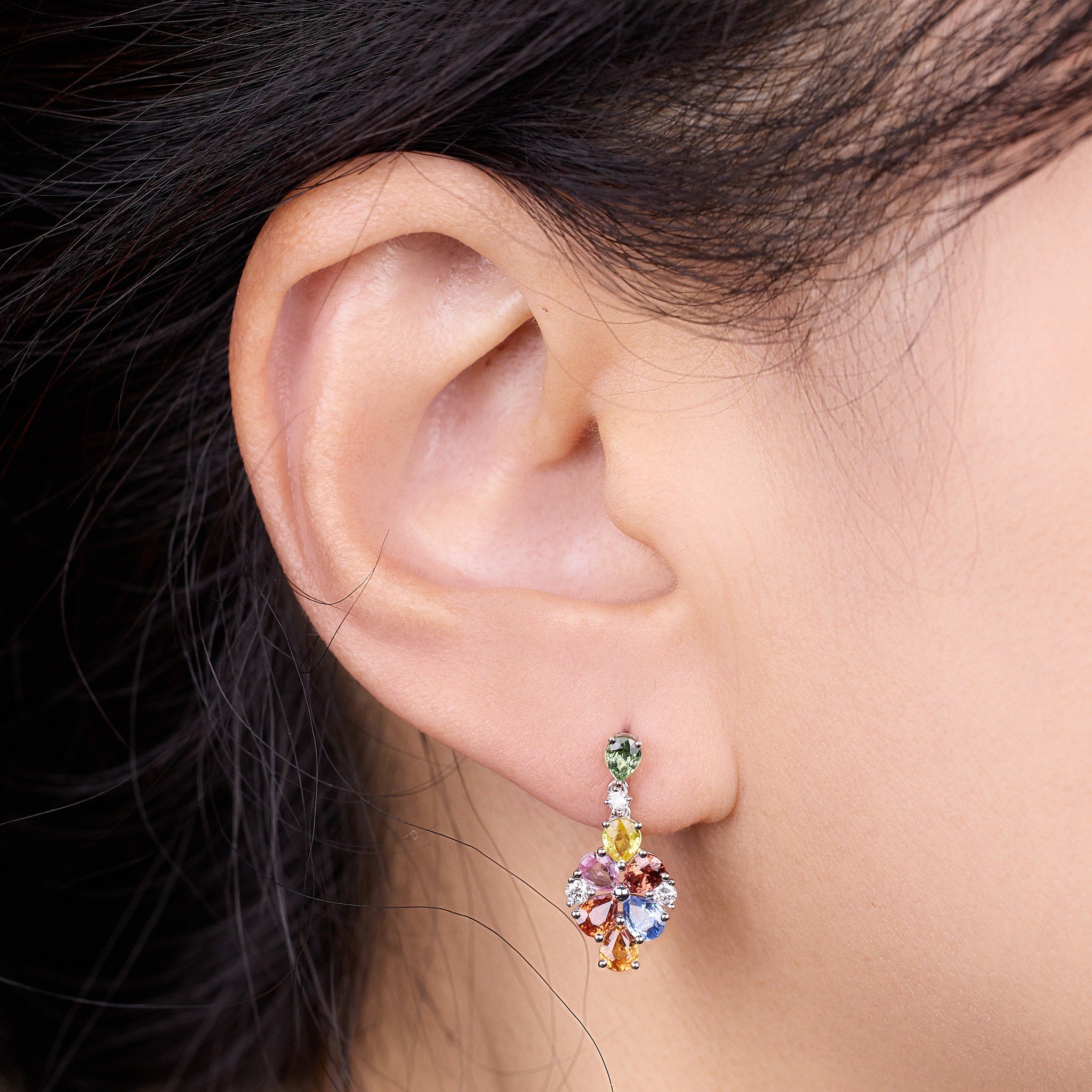 Teardrop and Flower Cluster Earrings