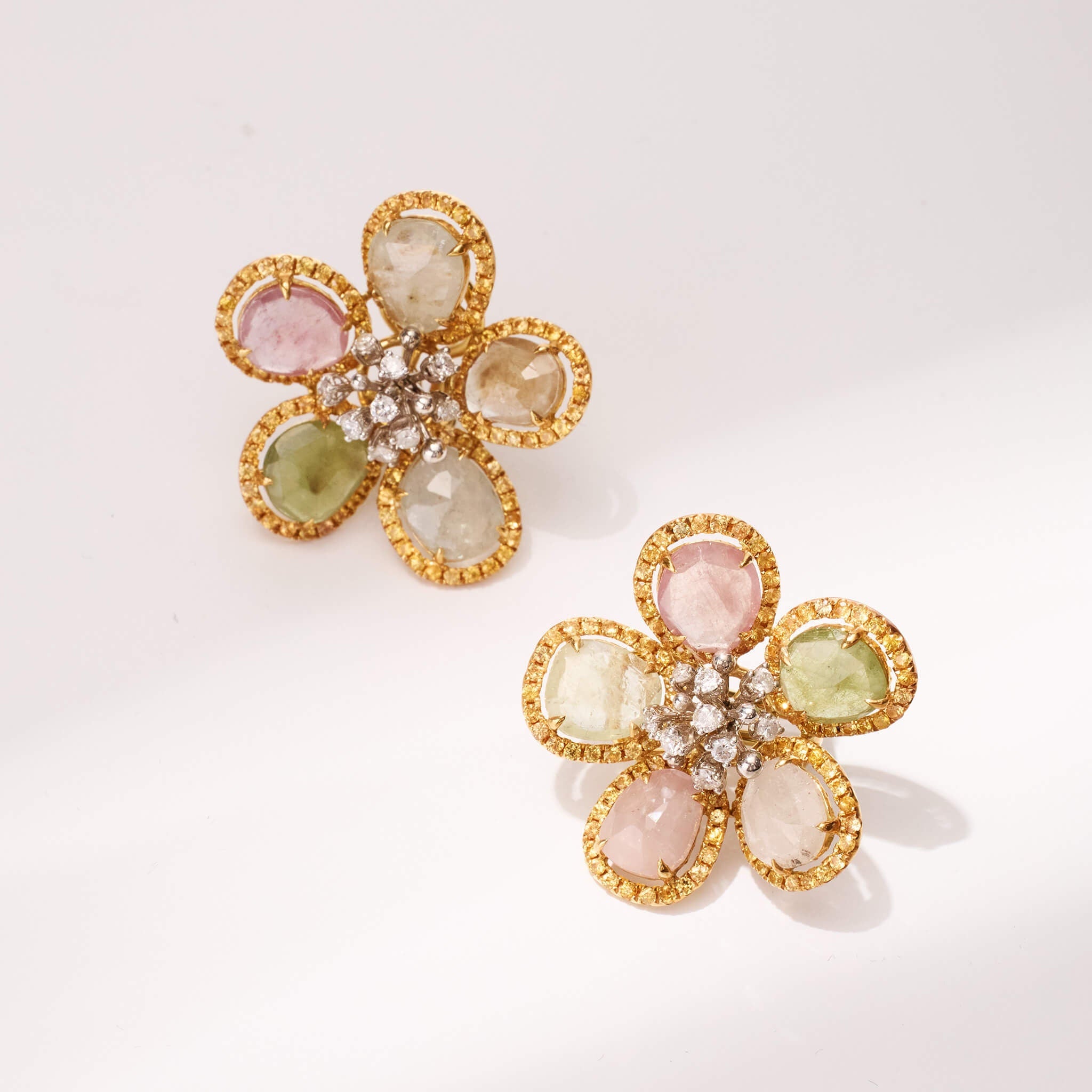 Five – petal gem flower earrings